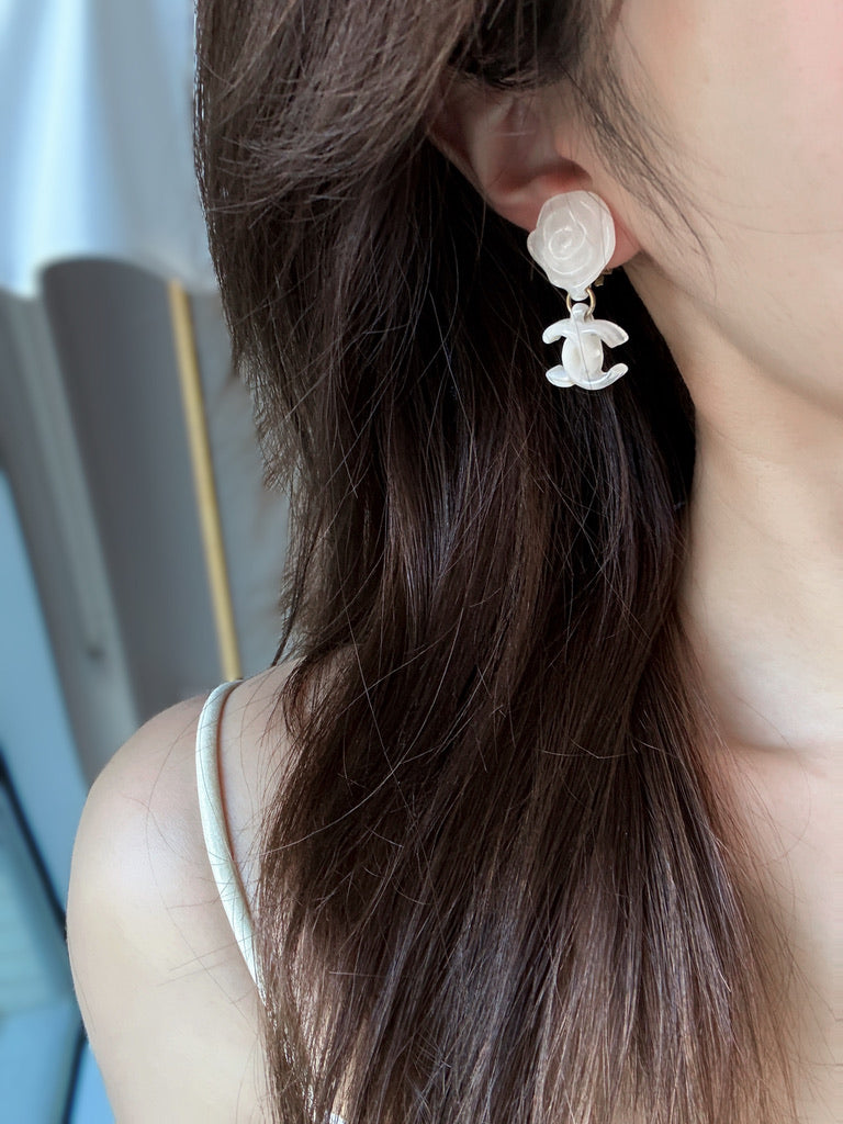 Chanel 2000s Camellia & CC Logo Clip-On Earrings