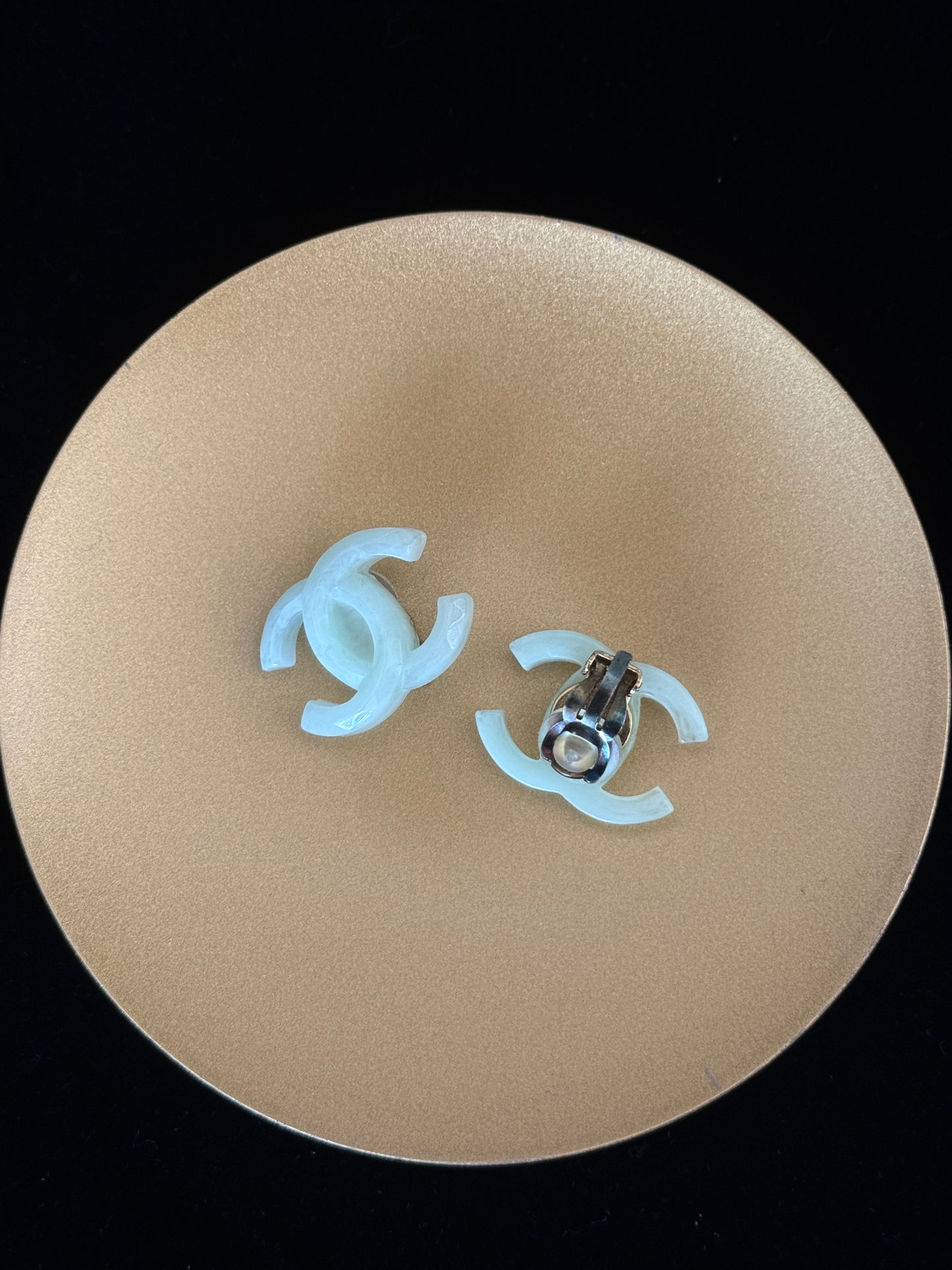 Chanel 2002 Vintage Light Green CC Logo Ear Clips