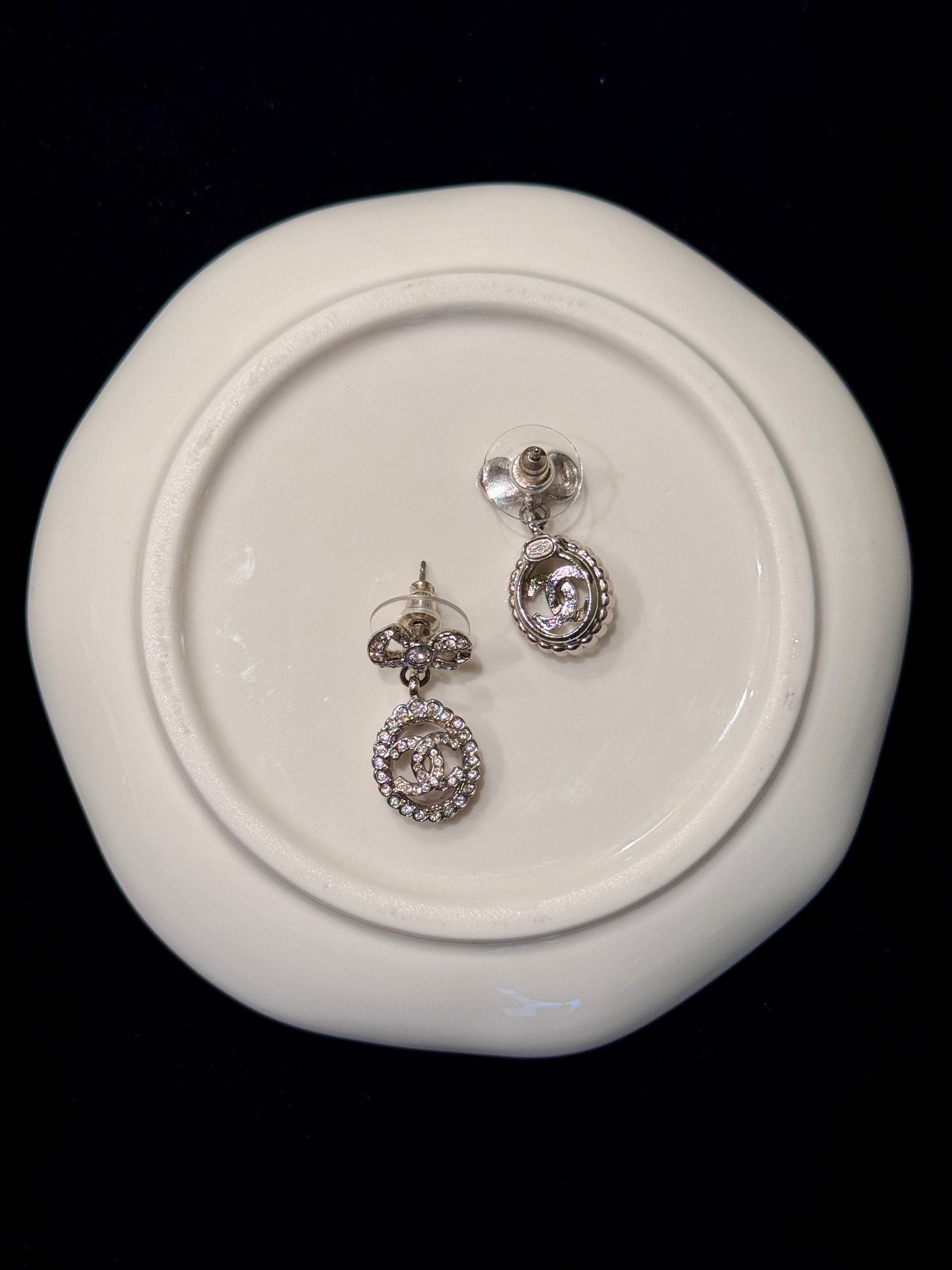 Chanel 2022 Crystal Bow & CC Drop Earrings
