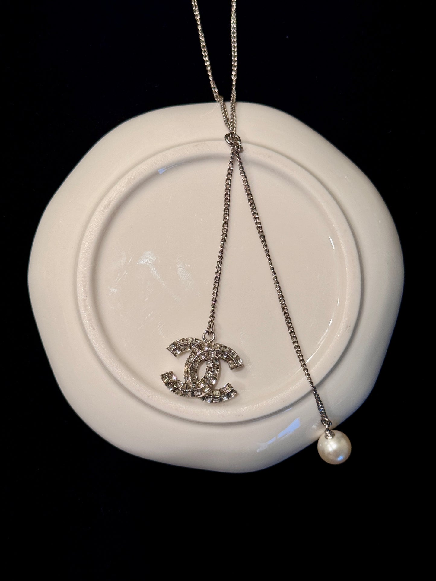 Chanel 2013 Crystal CC Drop Pearl Adjustable Necklace