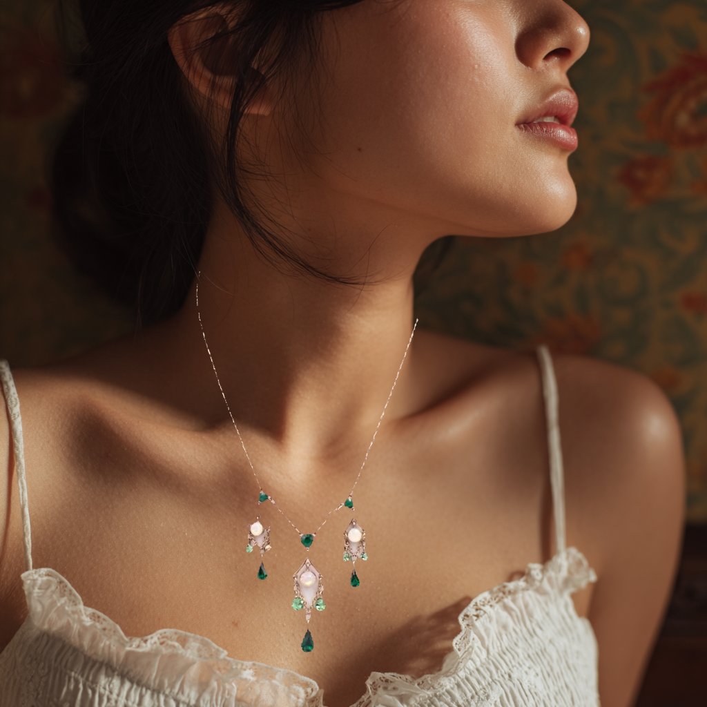 Givenchy 1990s Vintage Green Crystal Drop Statement Necklace