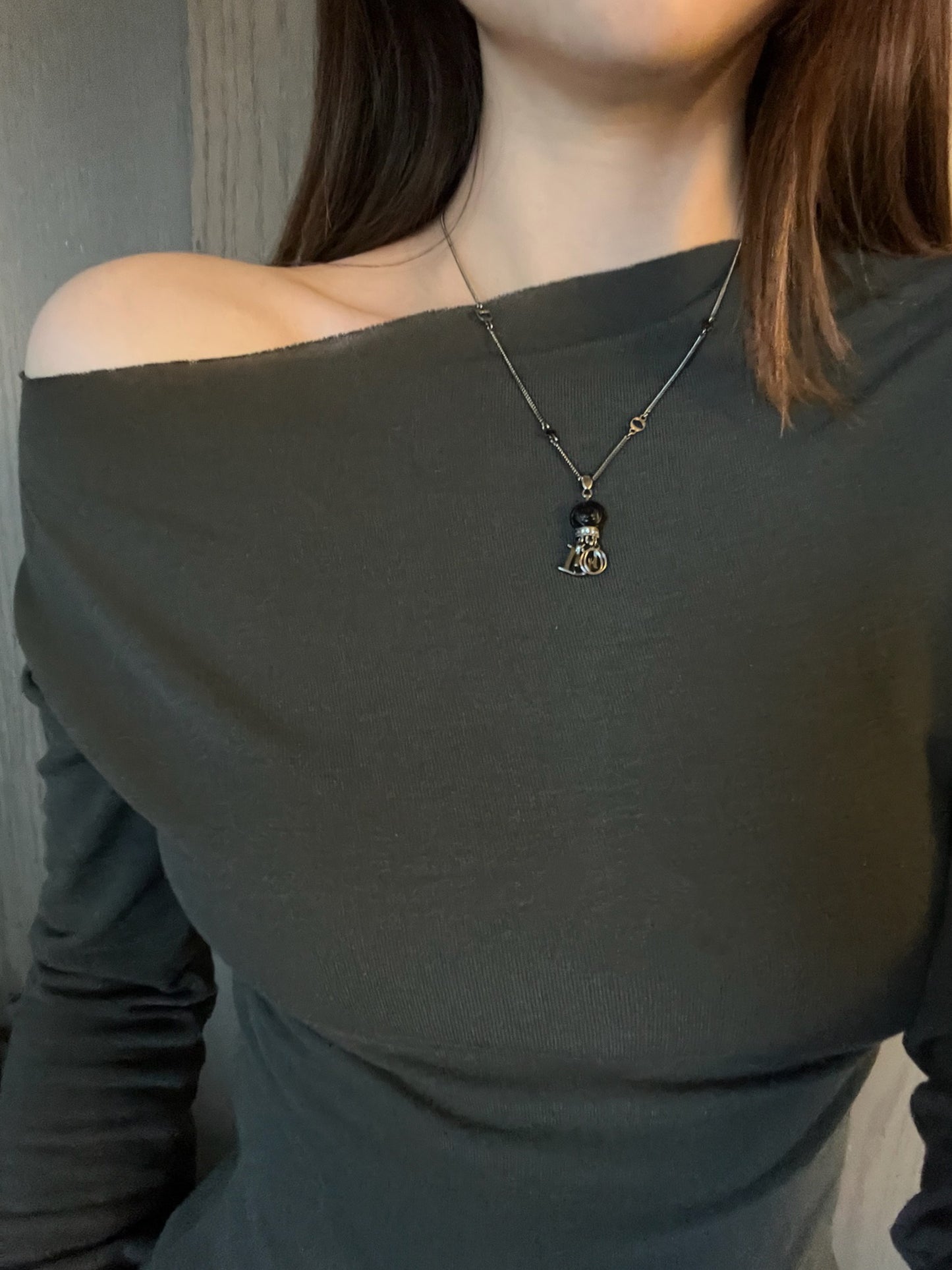 Dior Vintage Black Resin Charm Necklace