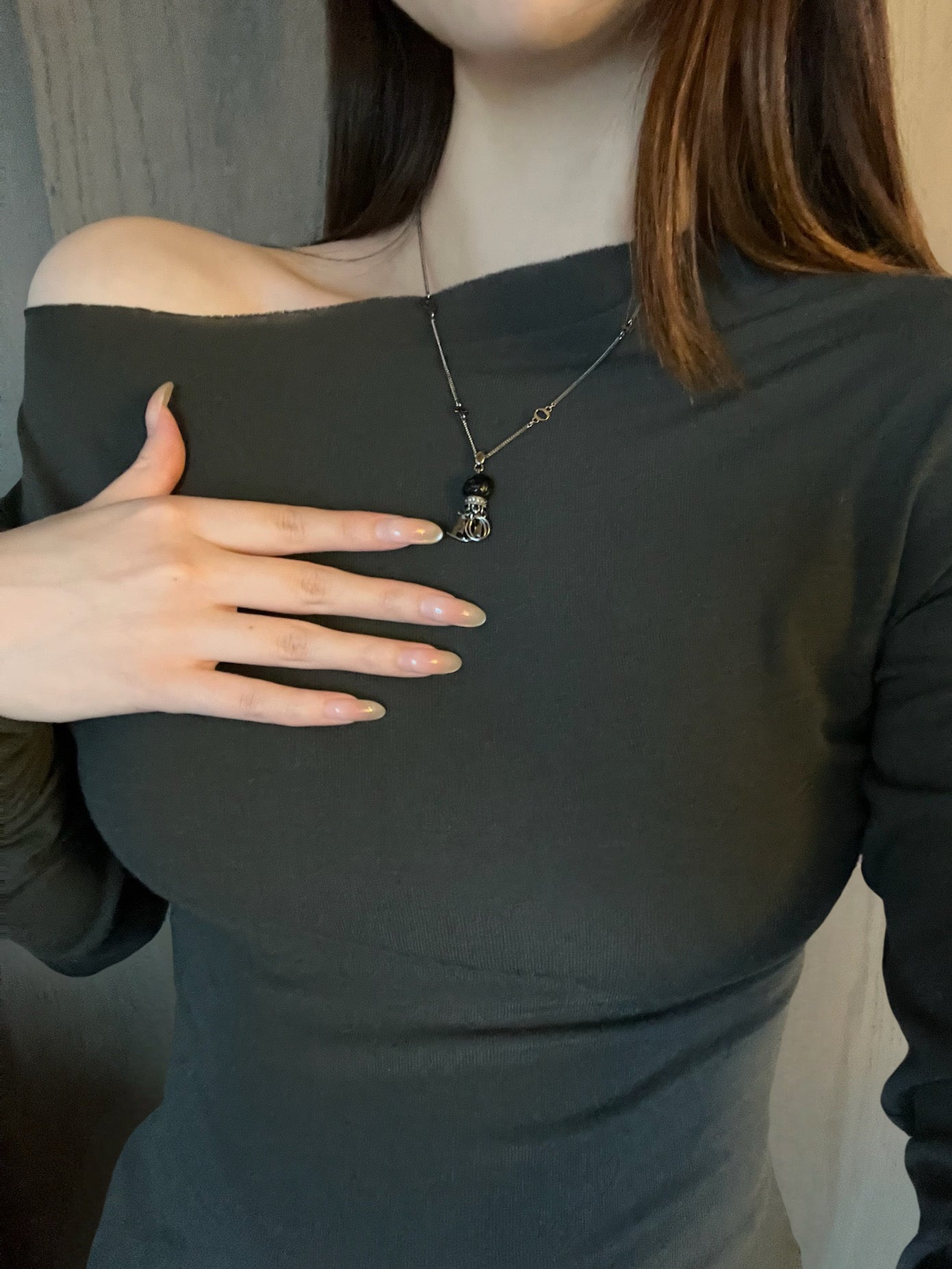 Dior Vintage Black Resin Charm Necklace