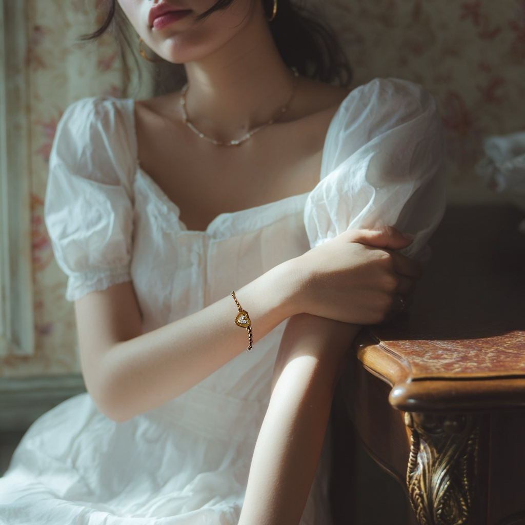 Celine Vintage Paris Heart Chain Bracelet
