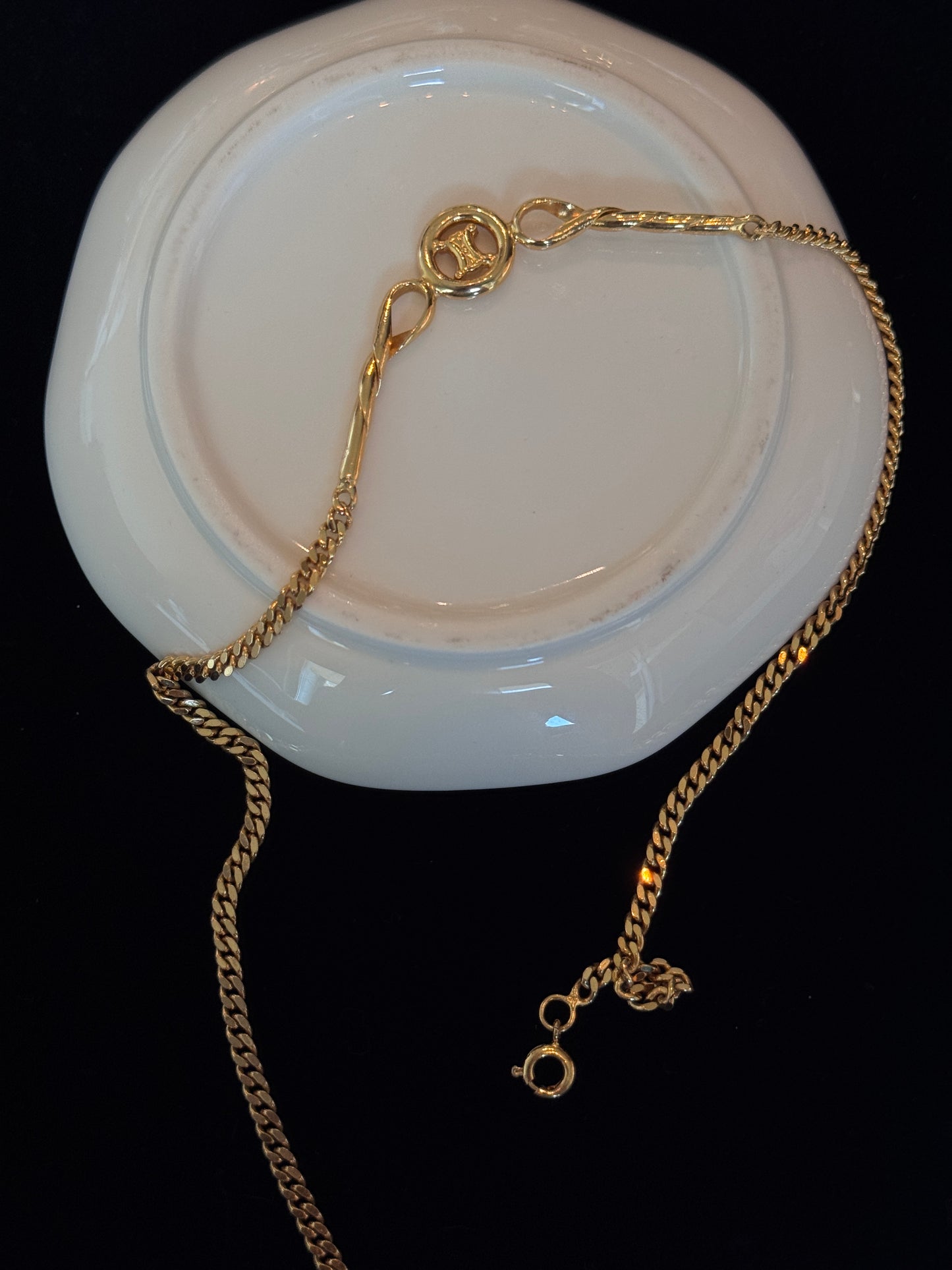 Celine Vintage 1990s Gold-Tone Chain Necklace with Twisted Bar
