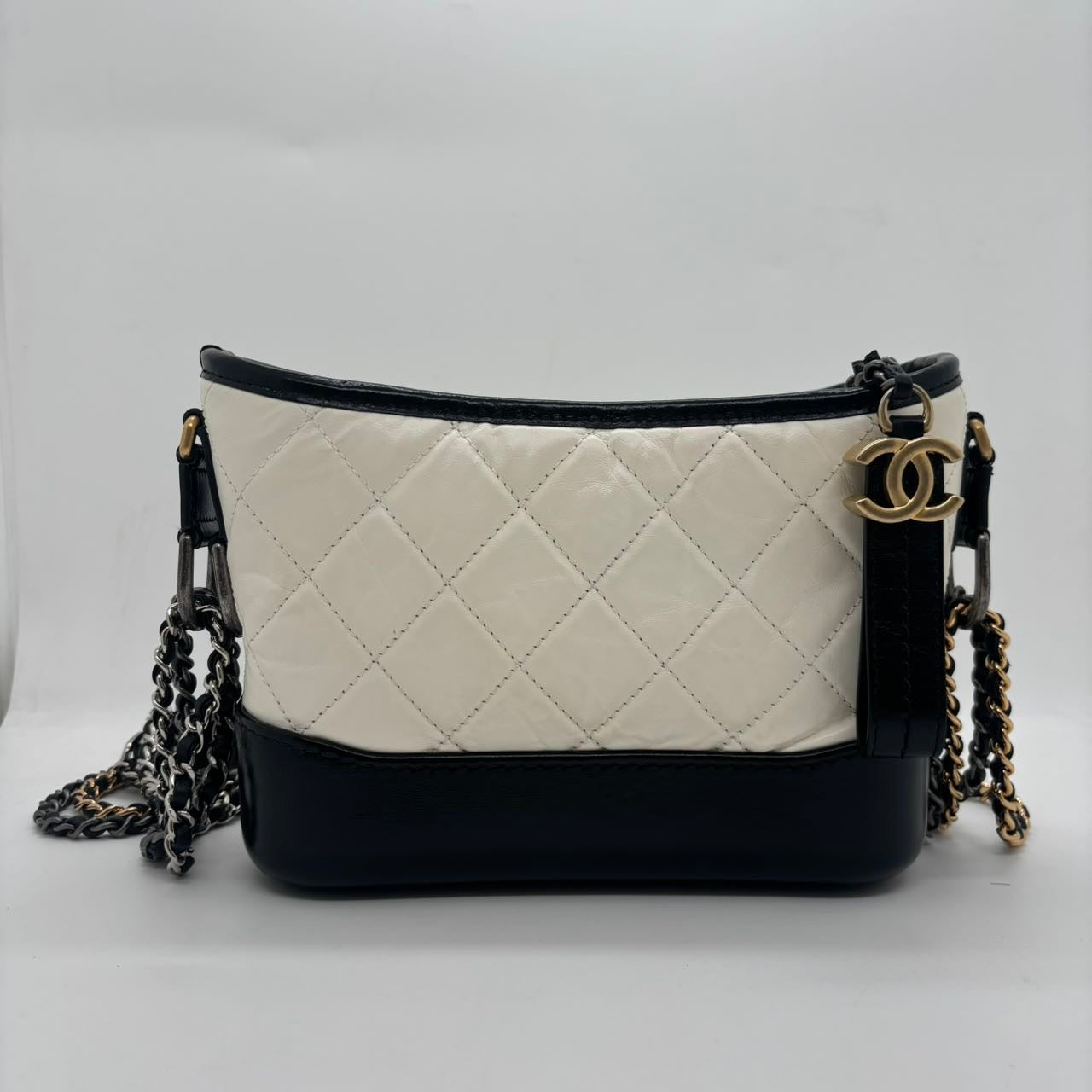 Chanel Gabrielle Small Hobo Bag – Black & White Calfskin with Gold CC Charm