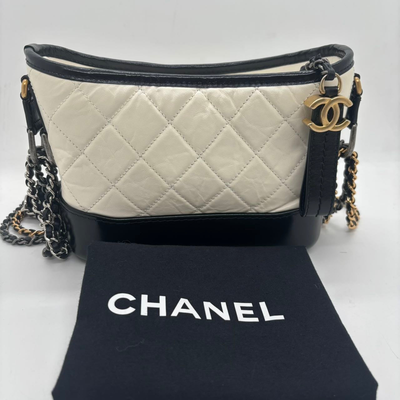 Chanel Gabrielle Small Hobo Bag – Black & White Calfskin with Gold CC Charm