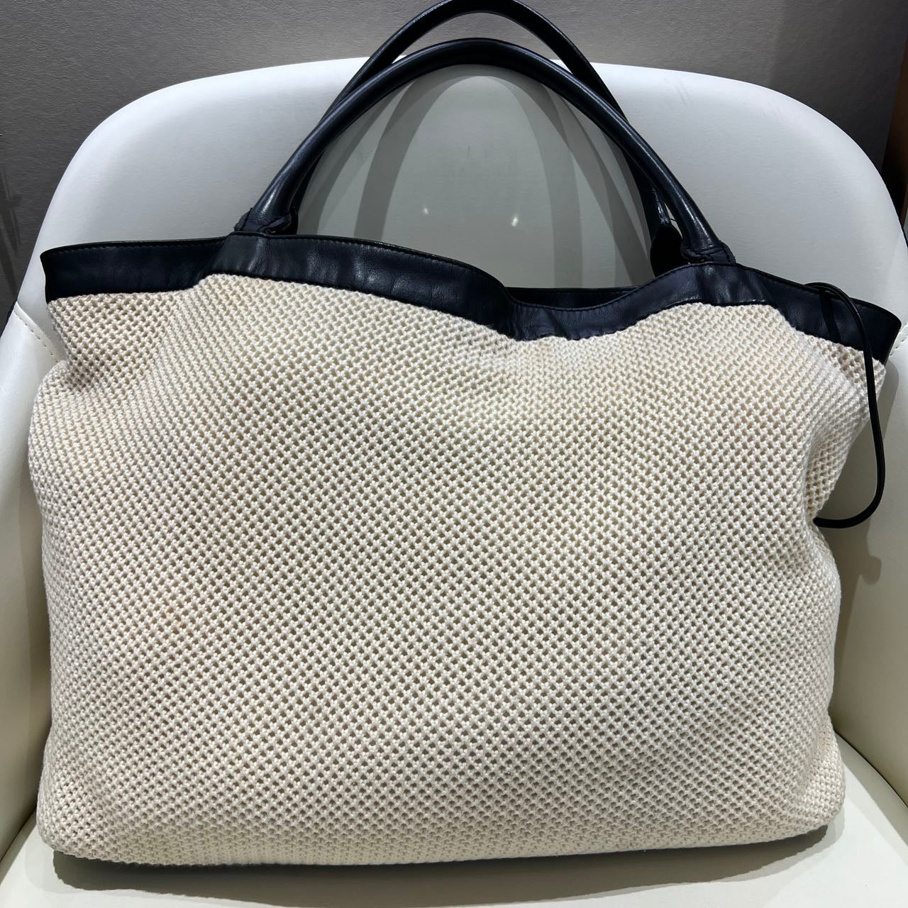 CHANEL Ivory Mesh & Leather Market Tote with Pouch
