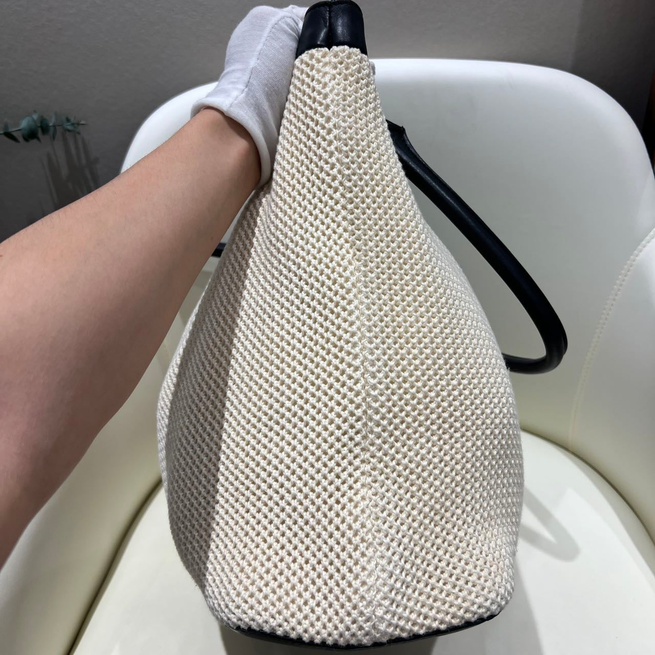 CHANEL Ivory Mesh & Leather Market Tote with Pouch