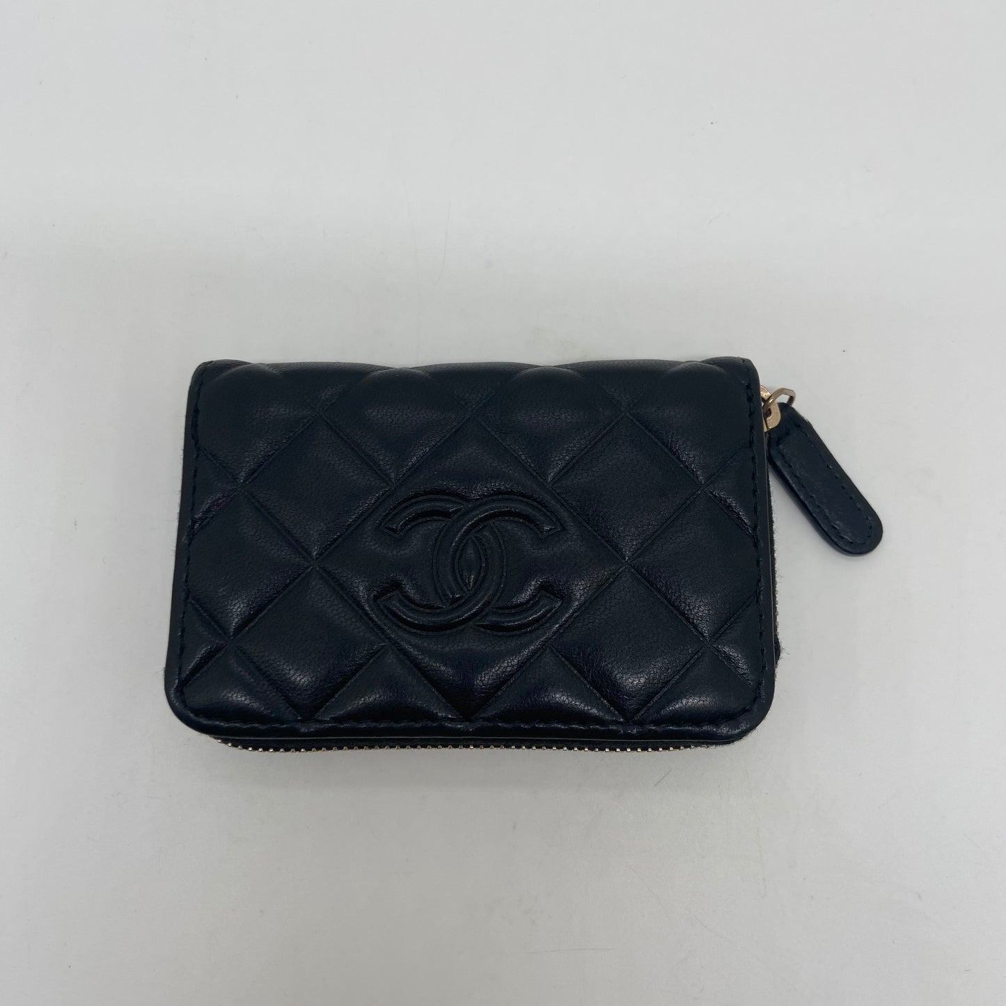 CHANEL Classic Black Caviar Leather Zipped Card Wallet
