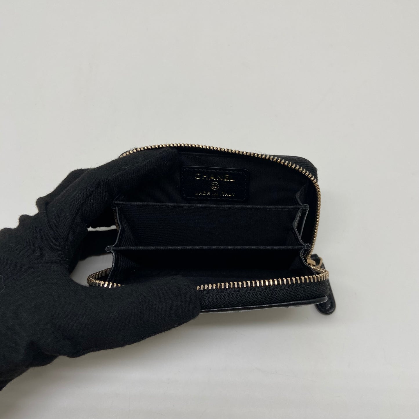 CHANEL Classic Black Caviar Leather Zipped Card Wallet