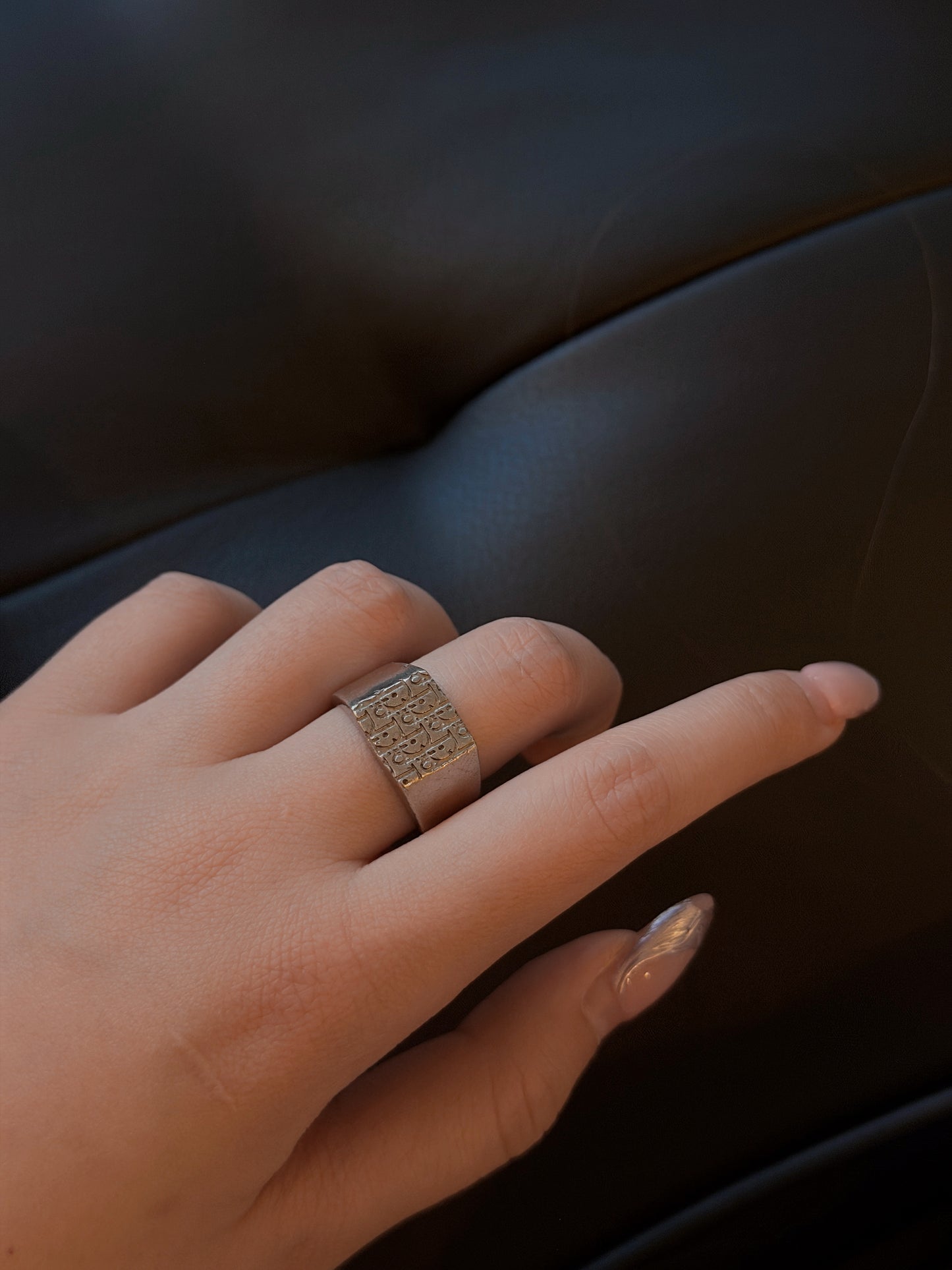Dior 2000s "Trotter Signet" Monogram-Embossed Silver-Tone Ring