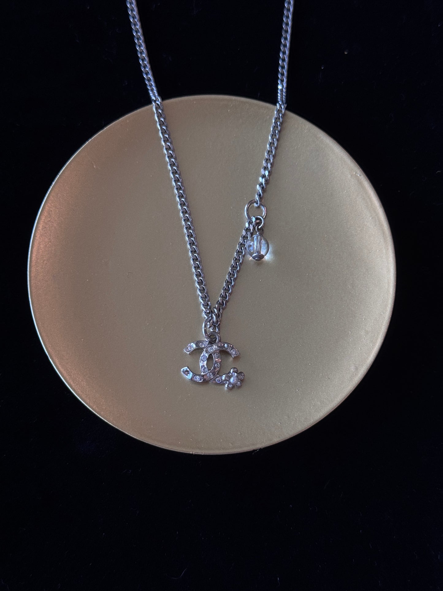 CHANEL 2019 Mini Crystal CC Necklace with Camellia CC Charm – Silver-Tone