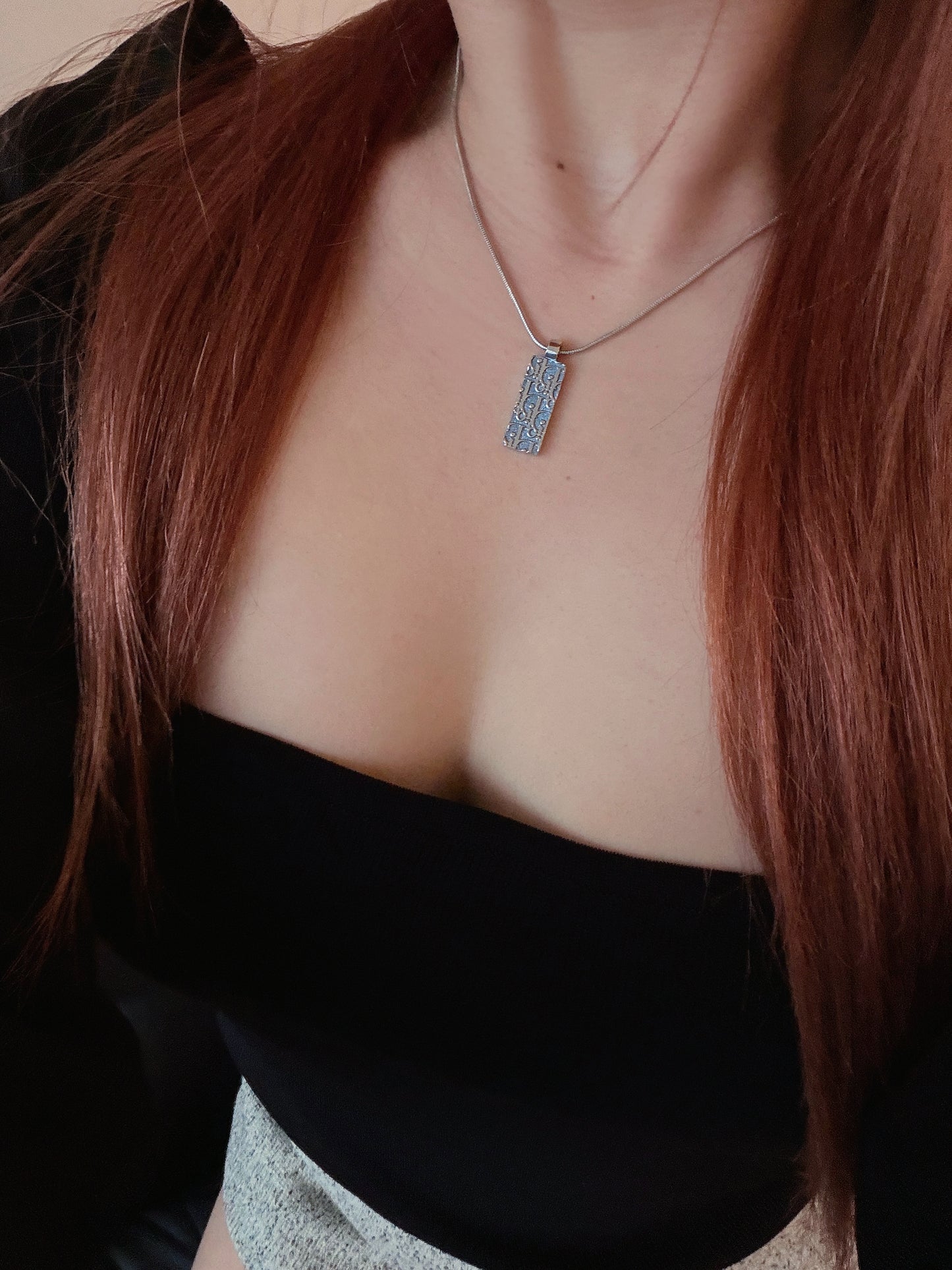 Dior 2000s "Trotter Bar" Silver-Tone Monogram Pendant Necklace