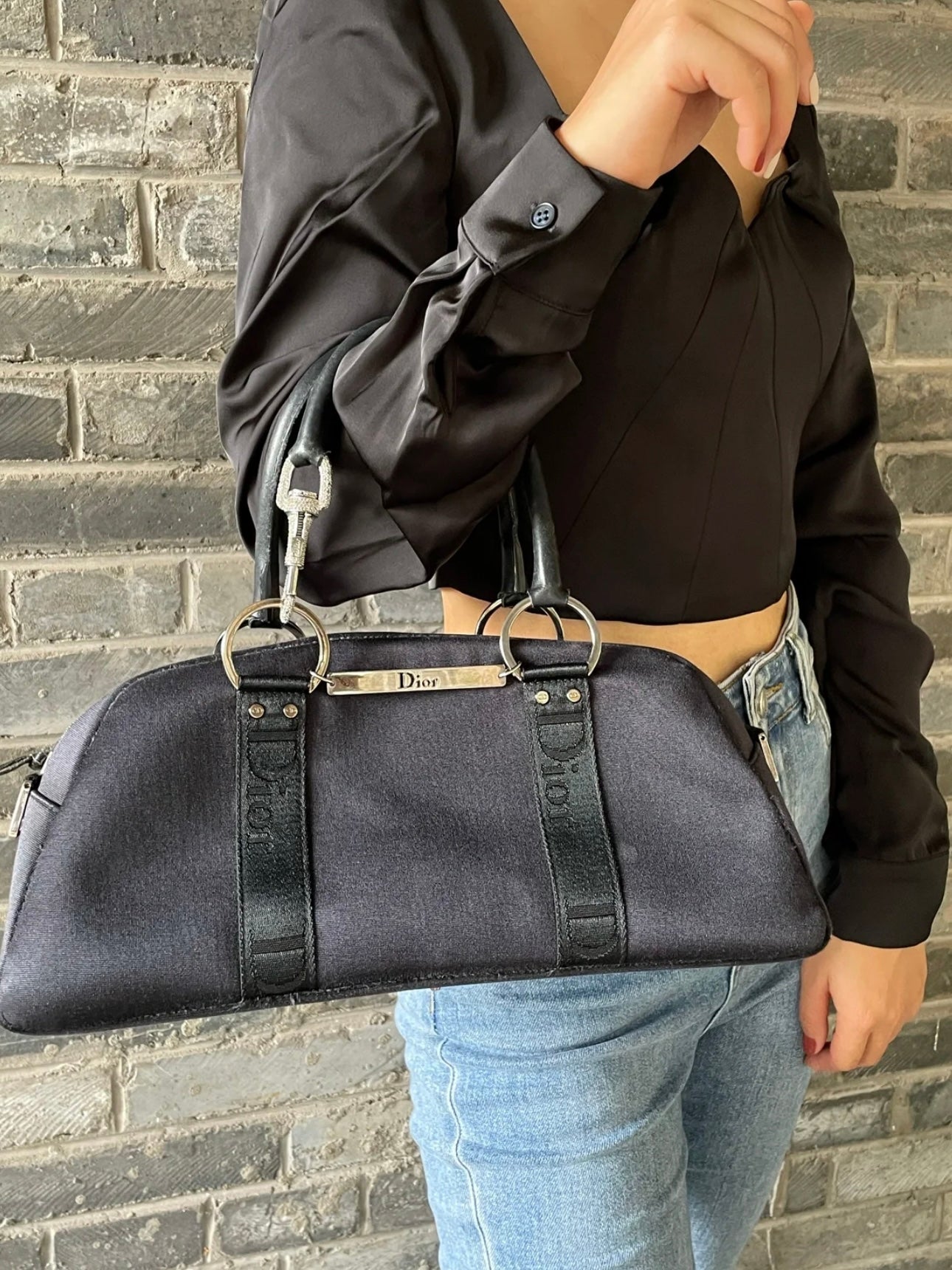 Dior Vintage Black Chic Bowling Bag