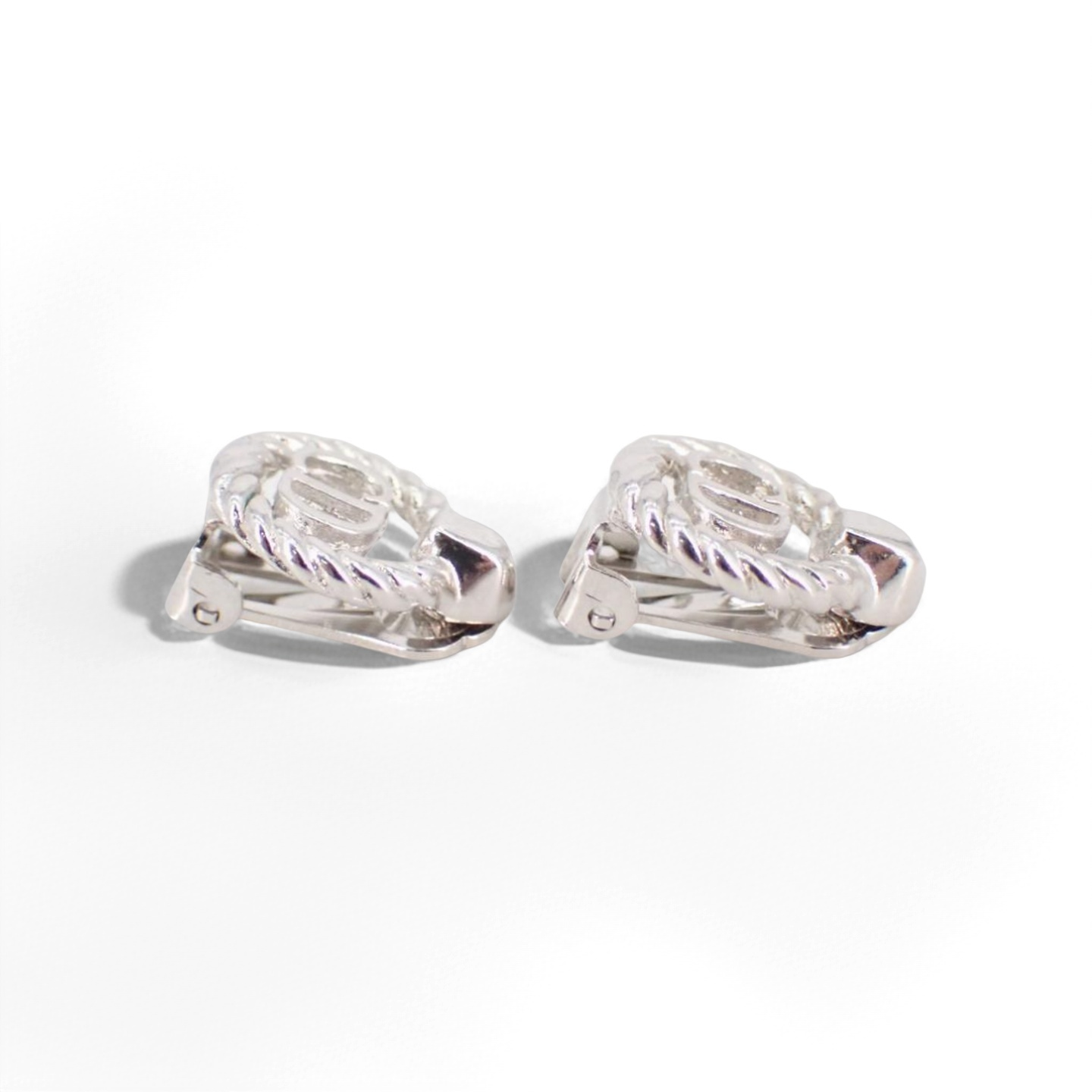 Dior Vintage Silver-Tone “CD” Wreath Clip-On Earrings