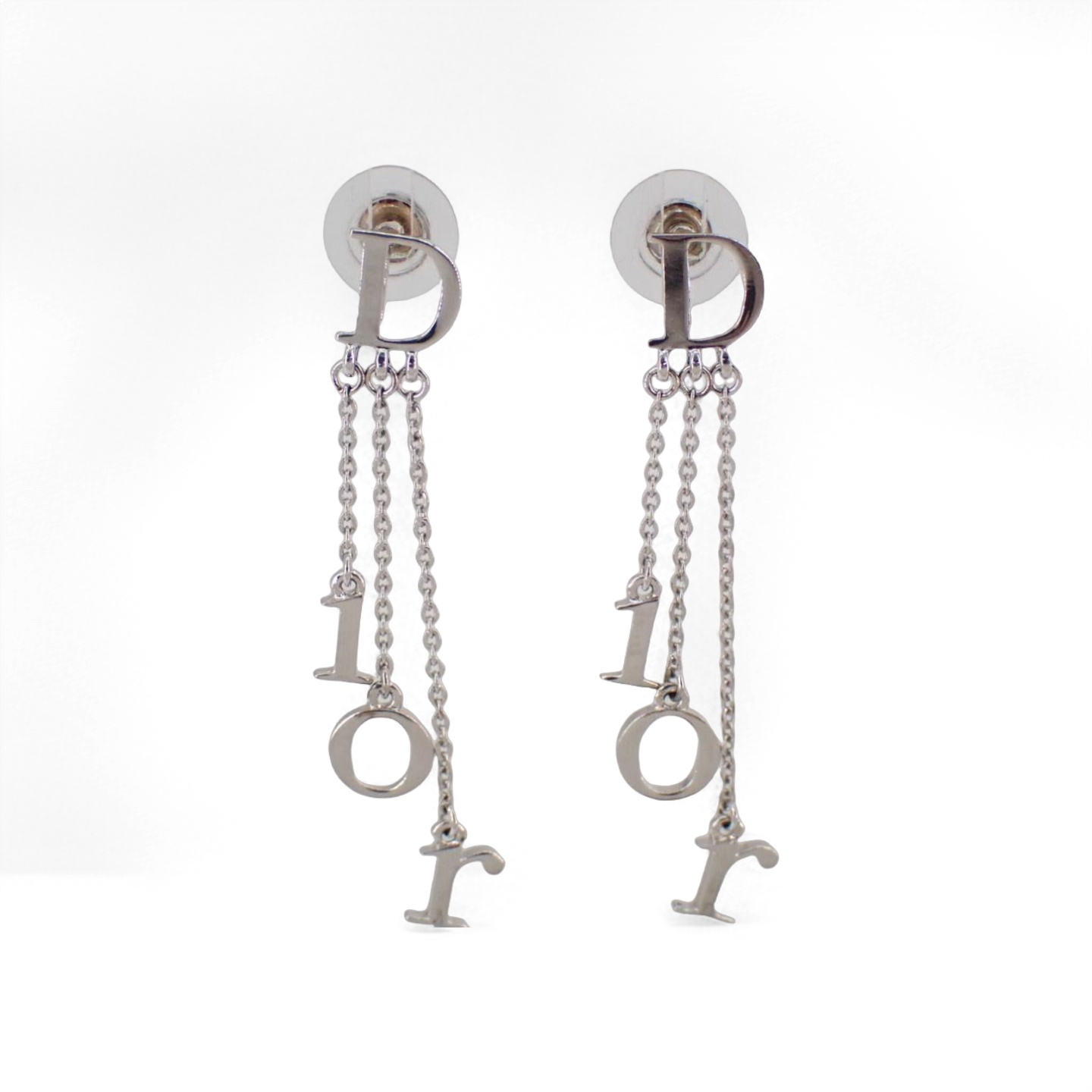 Dior Vintage Silver-Tone Logo Drop Earrings