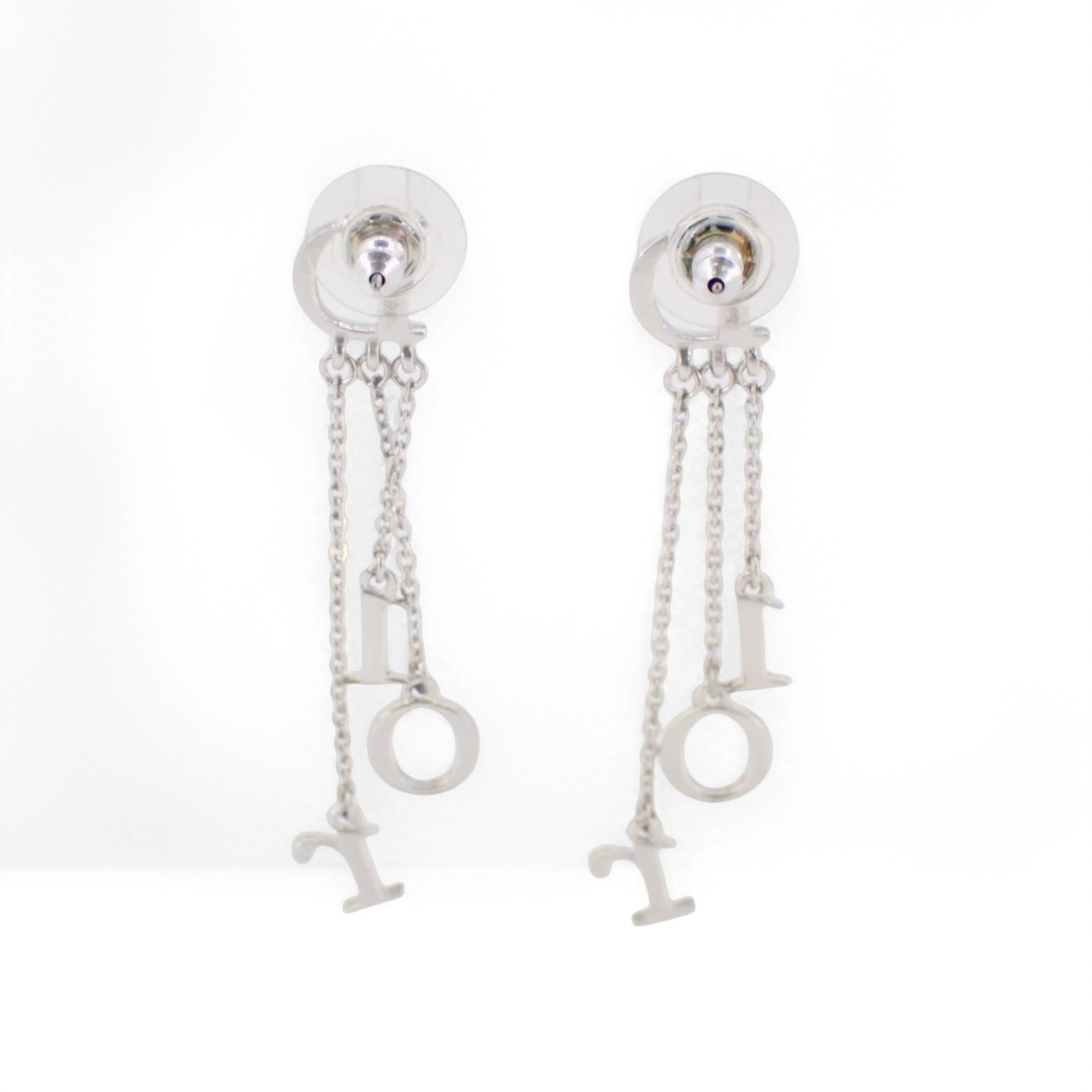 Dior Vintage Silver-Tone Logo Drop Earrings