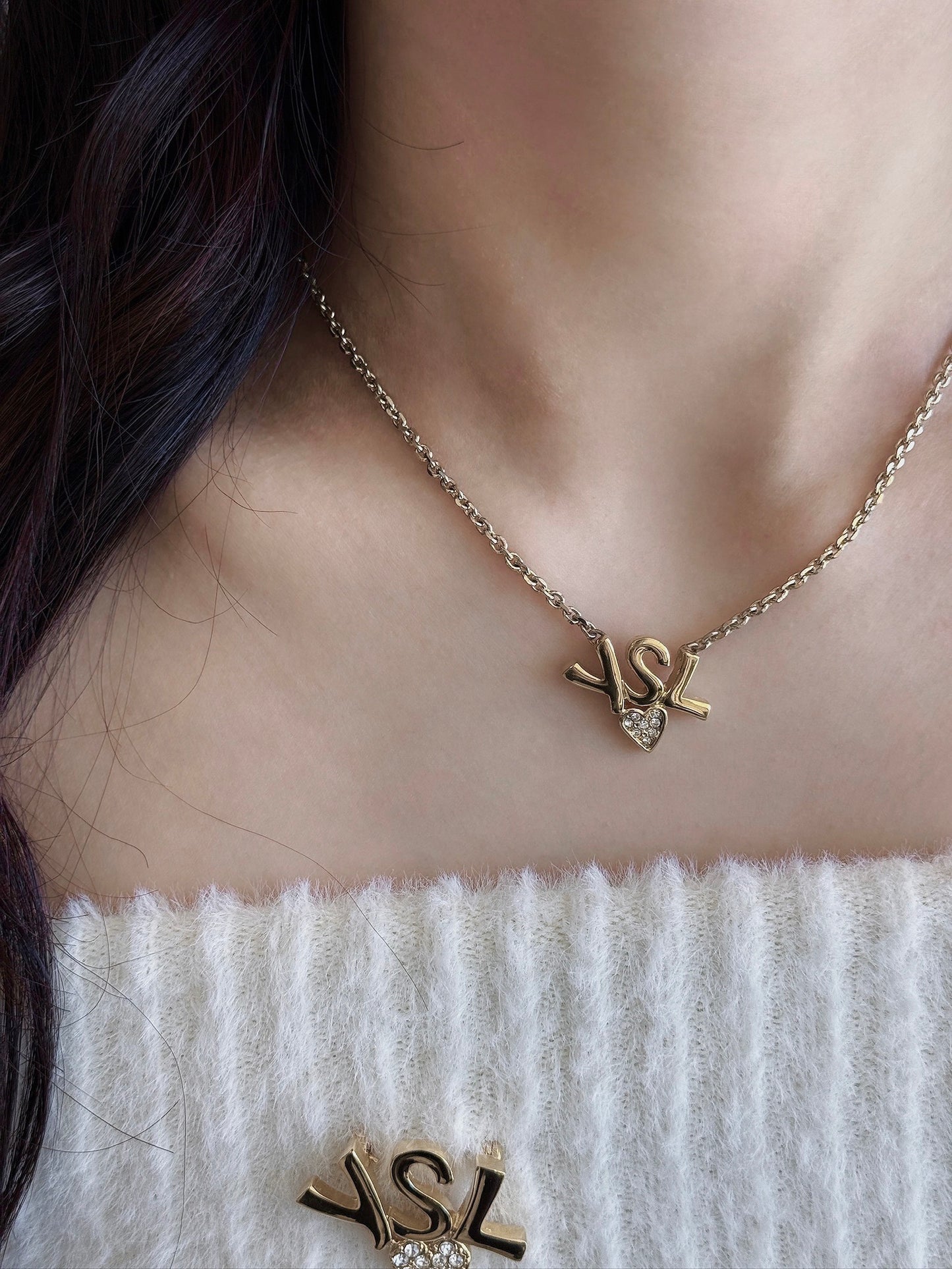 YSL heart-shaped diamond gold vintage necklace