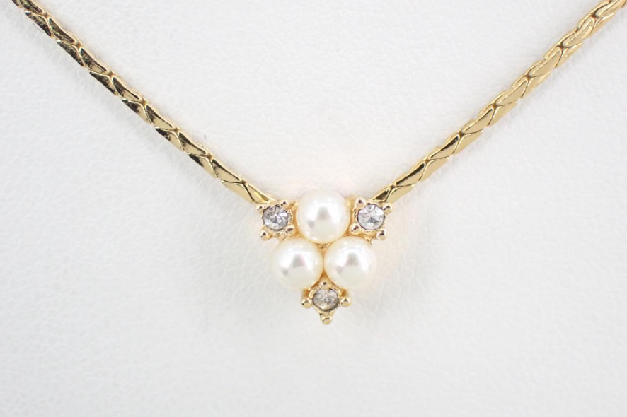 Dior Vintage Pearl & Crystal Cluster Gold Necklace