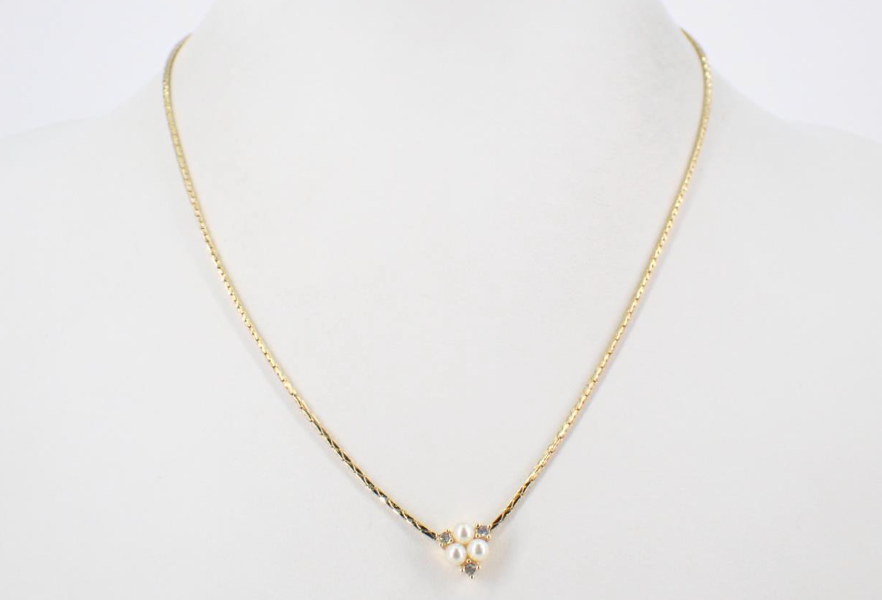 Dior Vintage Pearl & Crystal Cluster Gold Necklace