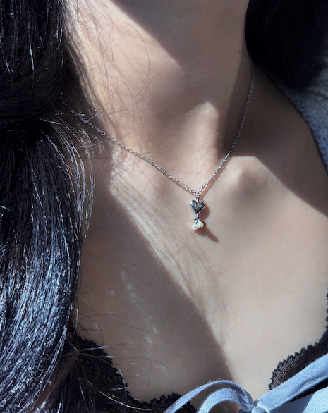 Dior Vintage Silver Small Heart Necklace with Pearl Drop Charms