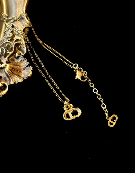 Dior Vintage Gold-Tone CD Logo Necklace with Crystal Accent