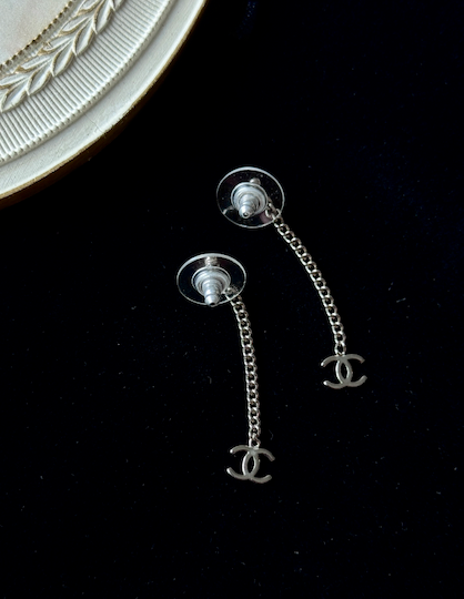 Chanel 2000s Silver Chain Drop CC Earrings