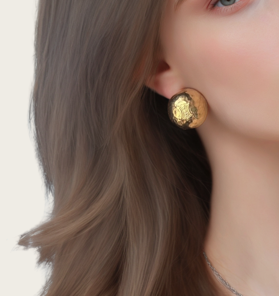 Celine Vintage Hammered Dome Clip-On Earrings