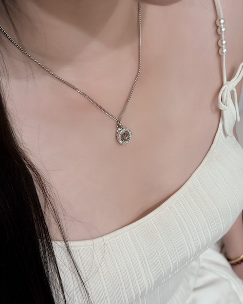 Dior Vintage Crystal Logo Pendant Necklace with Clover Charm