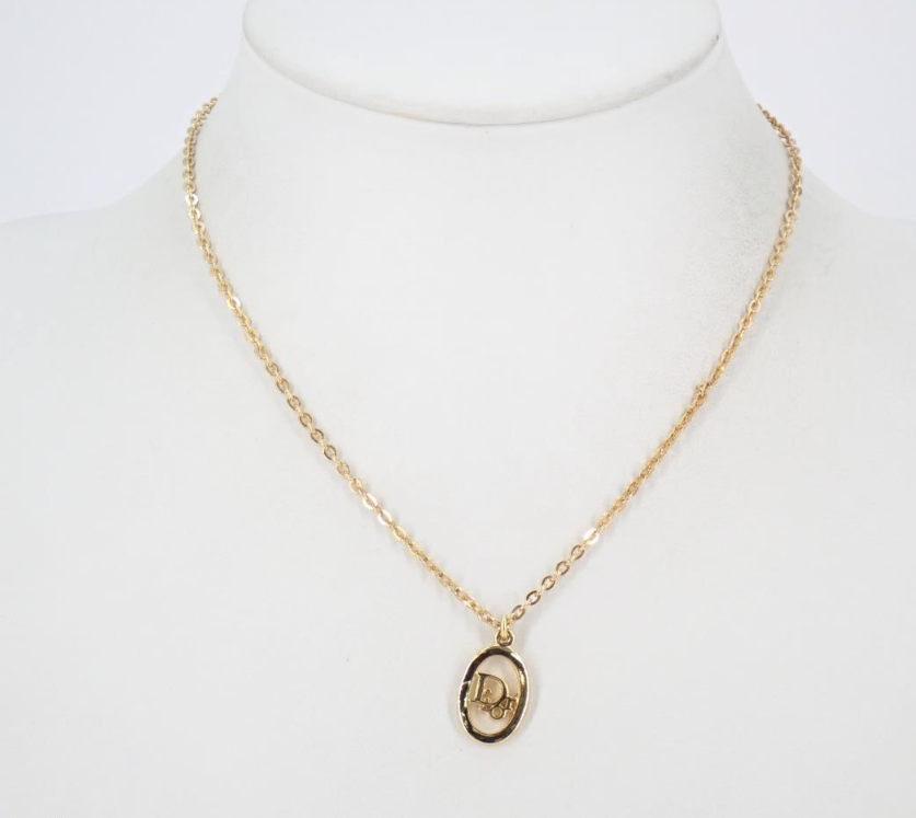 Dior Vintage Oval CD Logo Pendant Necklace