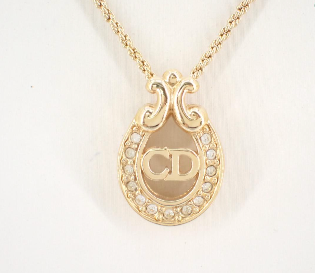 Dior Vintage Crystal Horseshoe Pendant Necklace