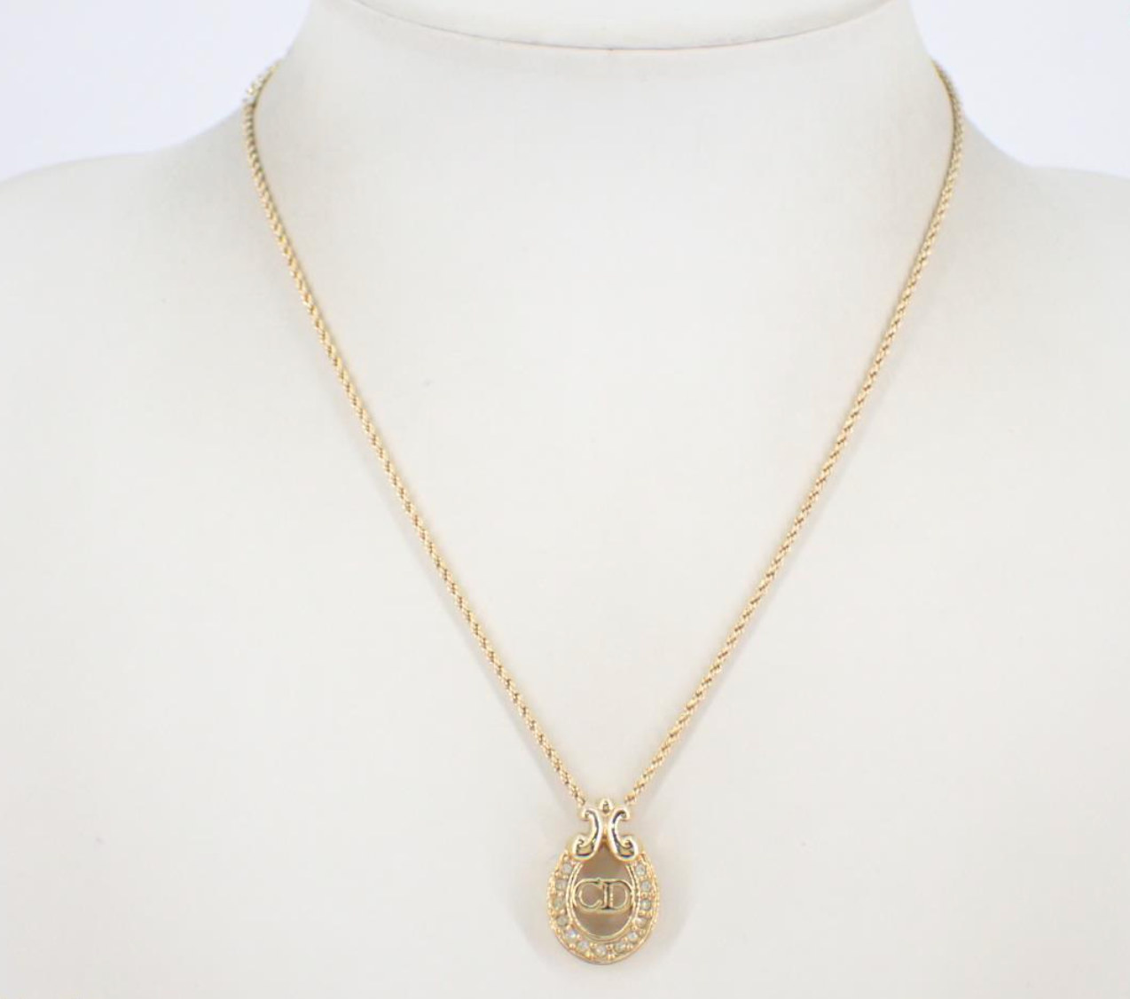 Dior Vintage Crystal Horseshoe Pendant Necklace