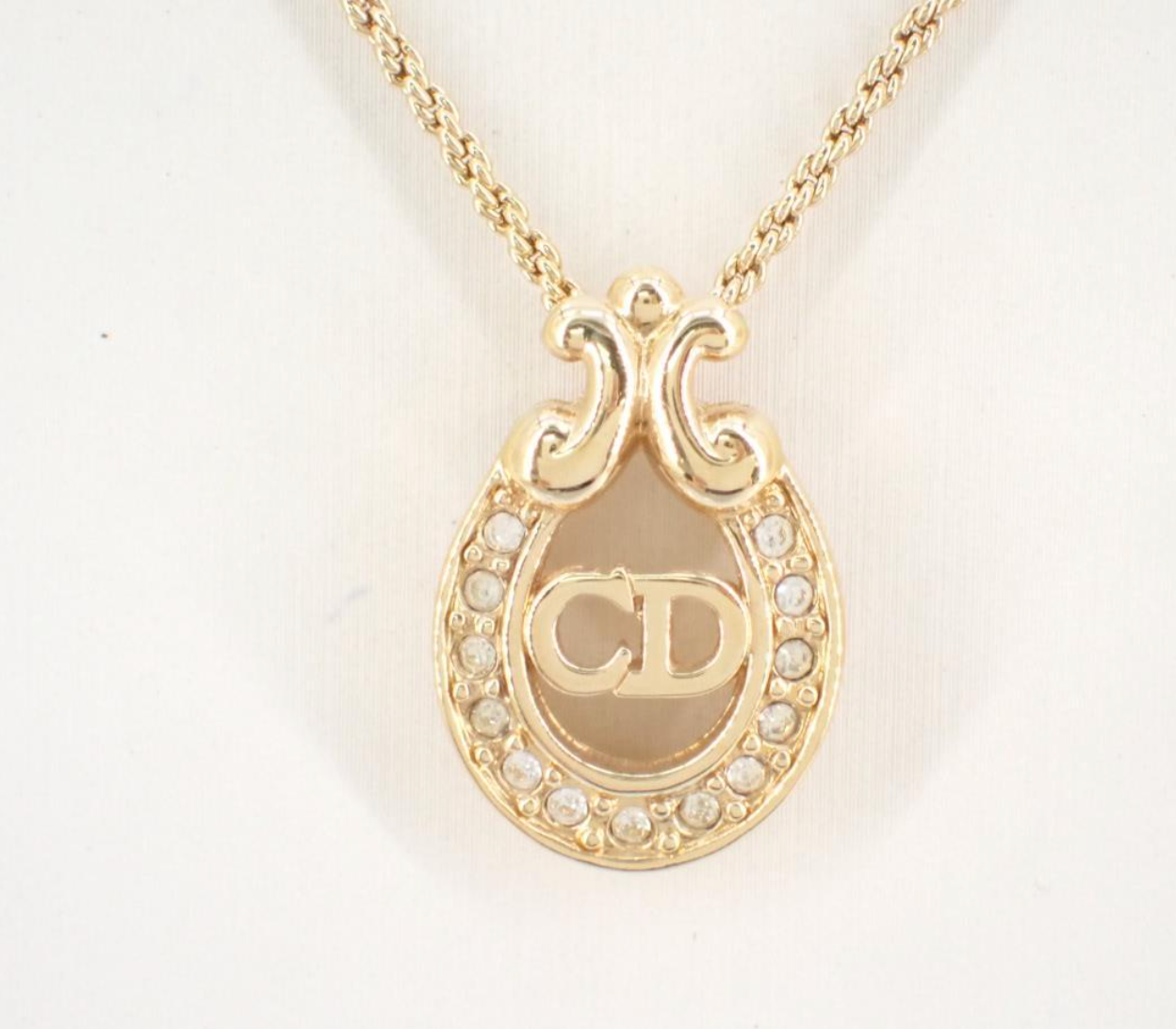 Dior Vintage Crystal Horseshoe Pendant Necklace