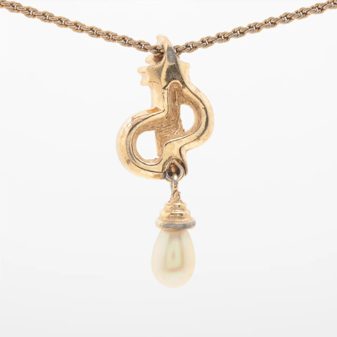 Dior Vintage Crown Logo Pearl Drop Necklace