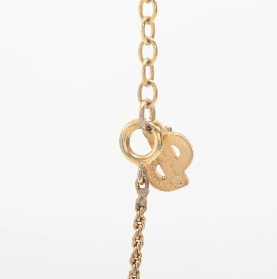 Dior Vintage Crown Logo Pearl Drop Necklace