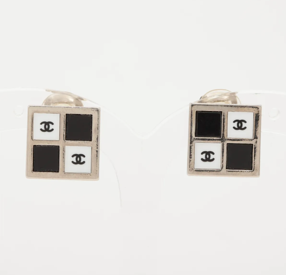 Chanel 2001 Checkerboard CC Clip-on Earrings