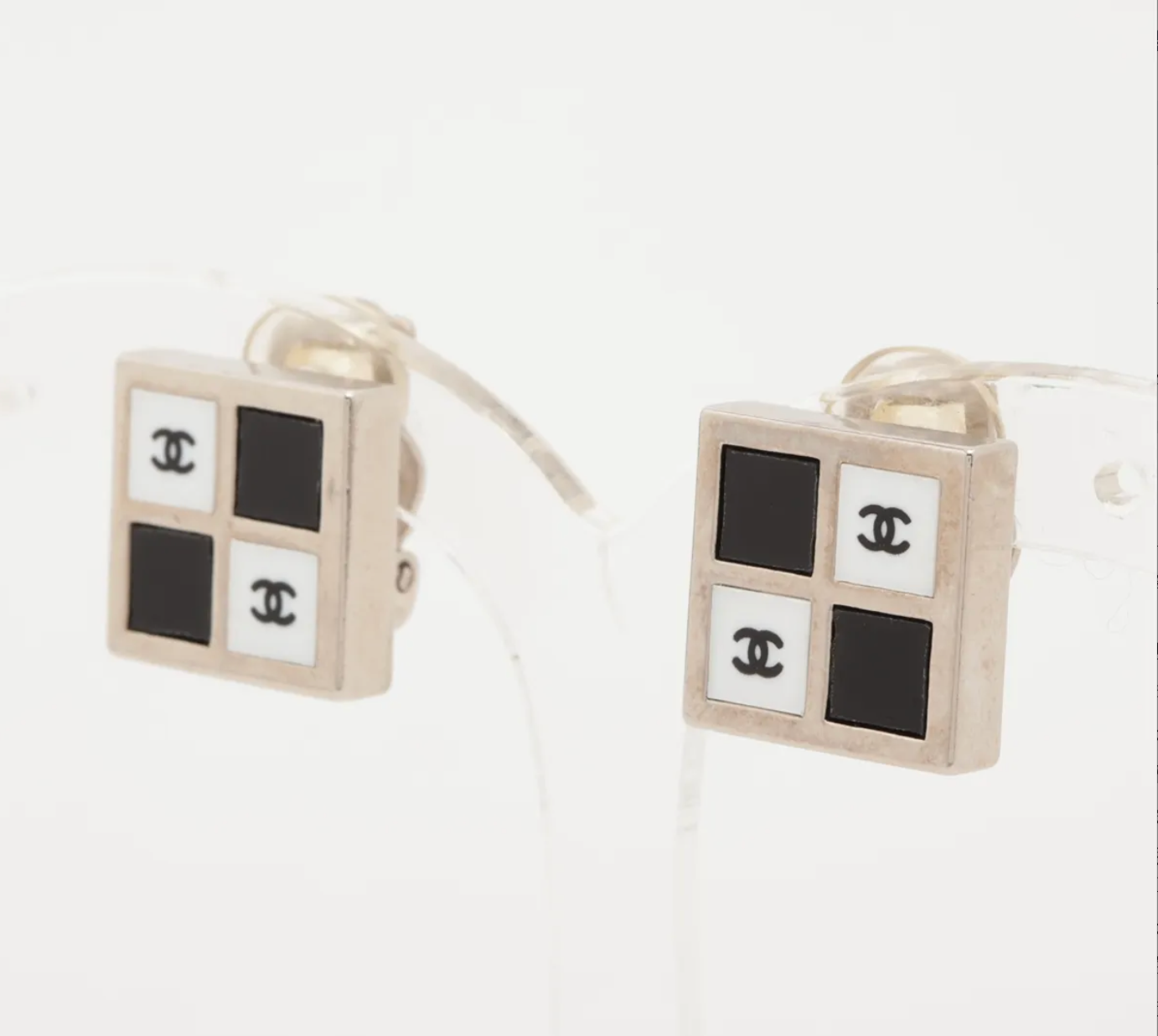 Chanel 2001 Checkerboard CC Clip-on Earrings