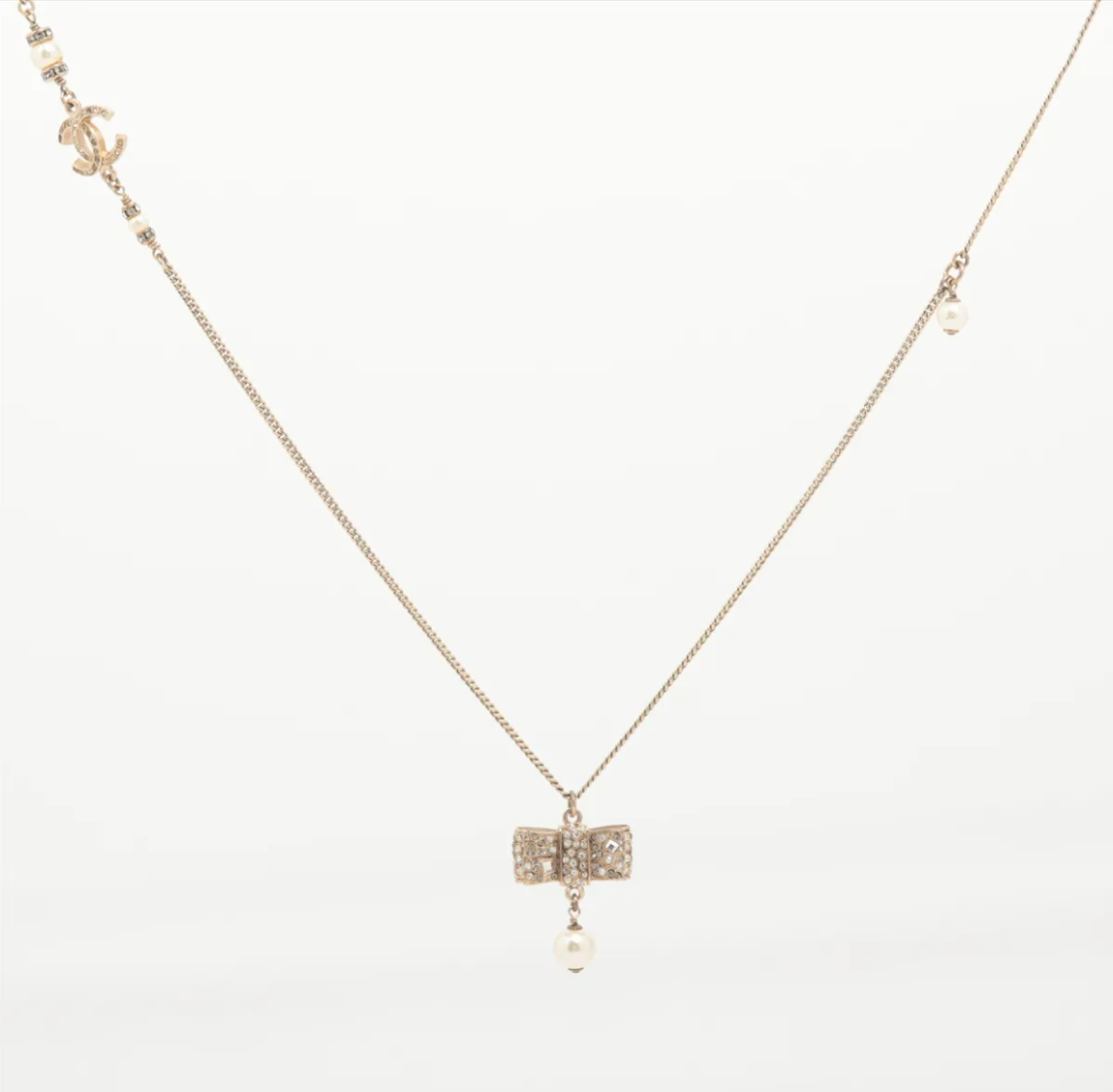 Chanel 2013 Pearl Bow & CC Charm Necklace
