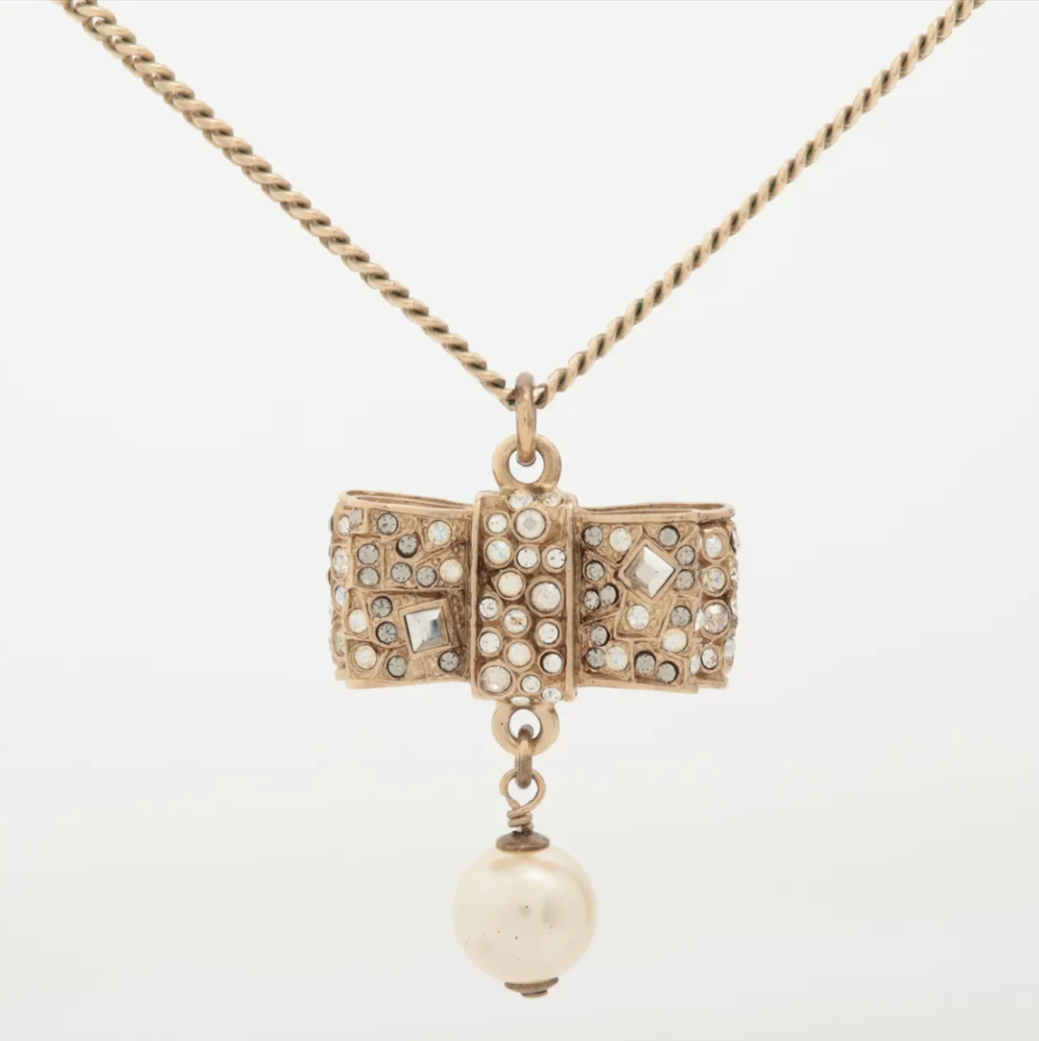 Chanel 2013 Pearl Bow & CC Charm Necklace