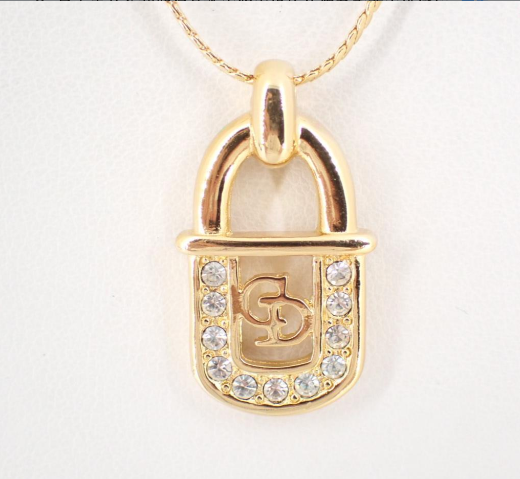 Dior Vintage Crystal Lock Pendant Necklace
