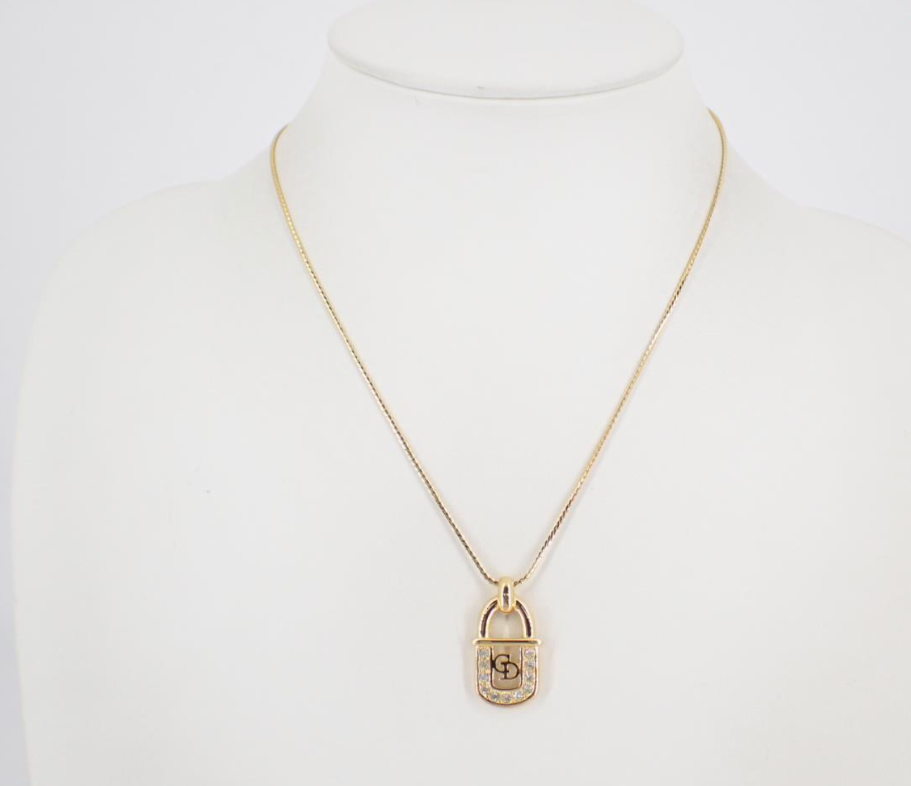 Dior Vintage Crystal Lock Pendant Necklace