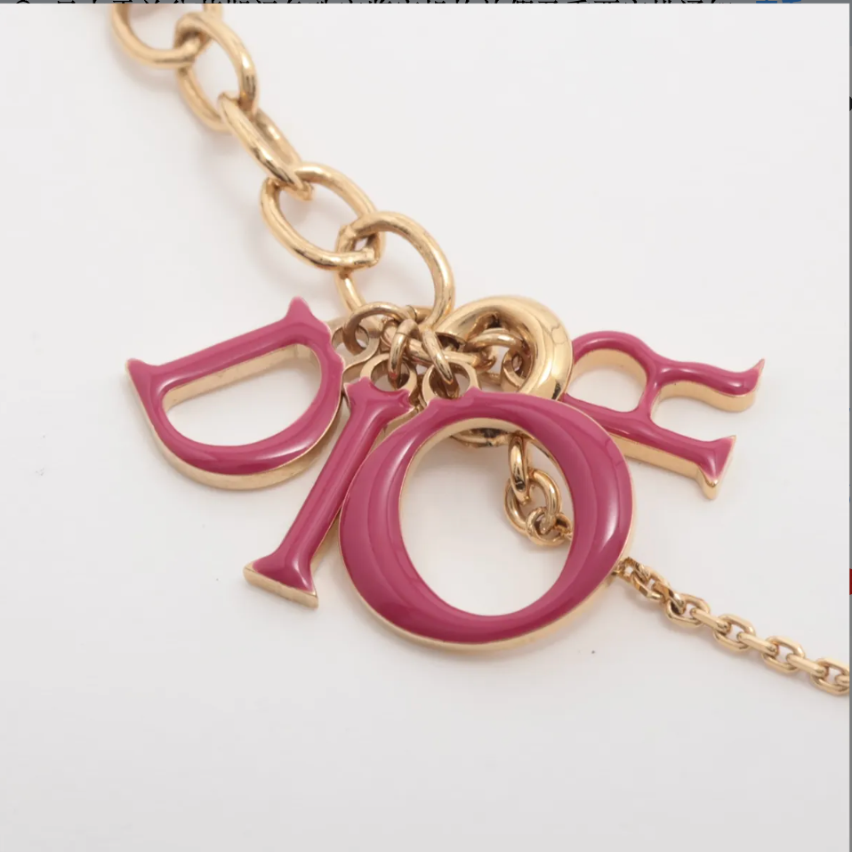 Dior Gold Bow Pendant Necklace with Pink Logo Charm