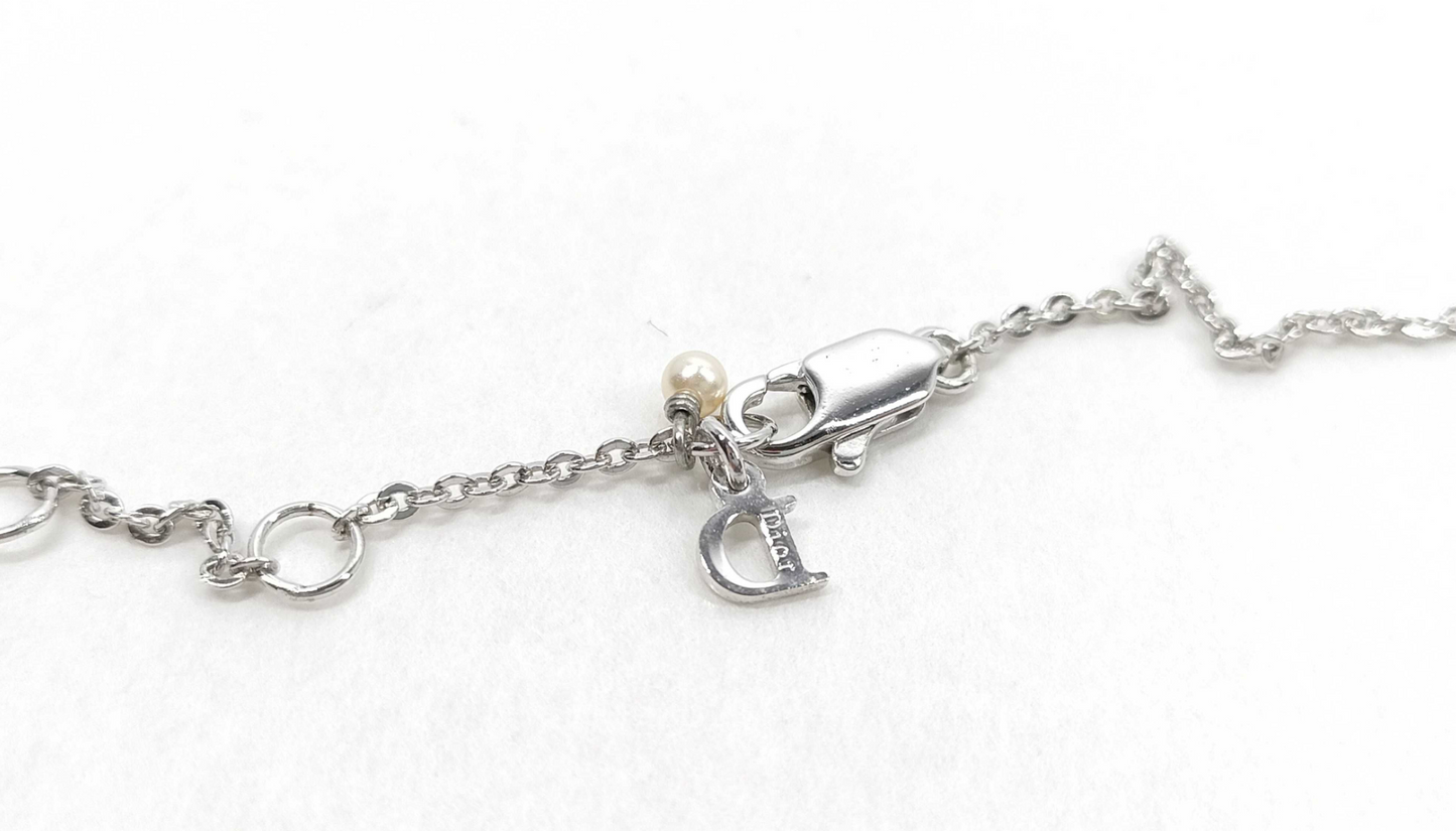 Dior Vintage Silver Heart Pendant Necklace with Pearl Charms