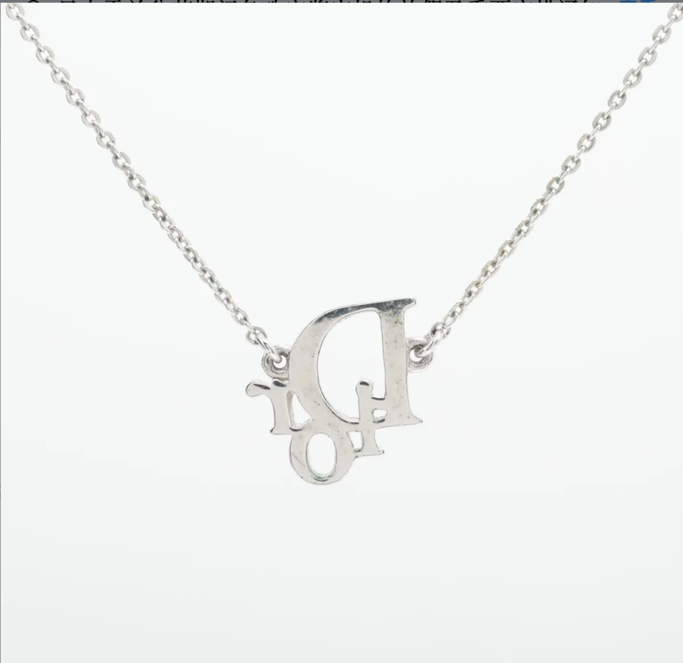 Dior Vintage Silver Logo Necklace with Crystal Detailing