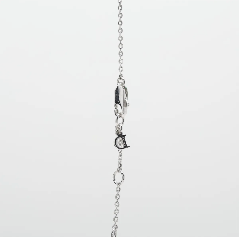 Dior Vintage Silver Logo Necklace with Crystal Detailing