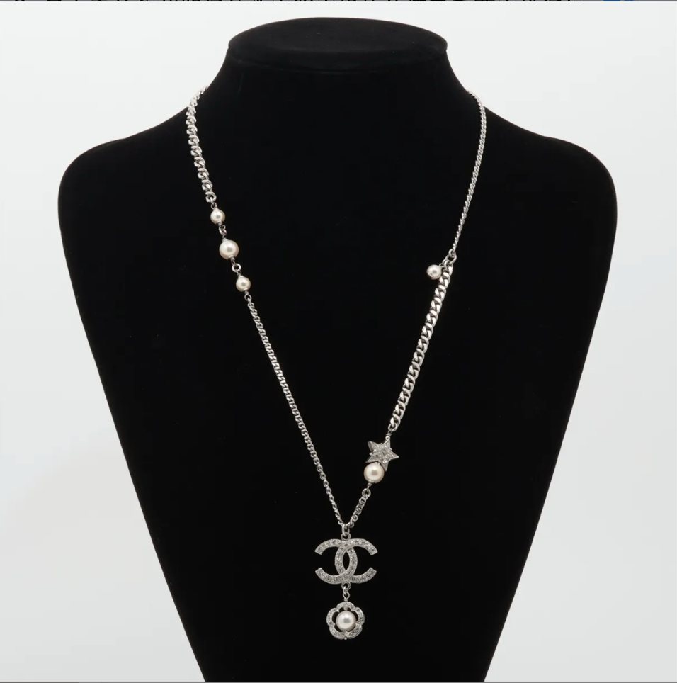 Chanel 2020 Crystal CC & Pearl Drop Necklace