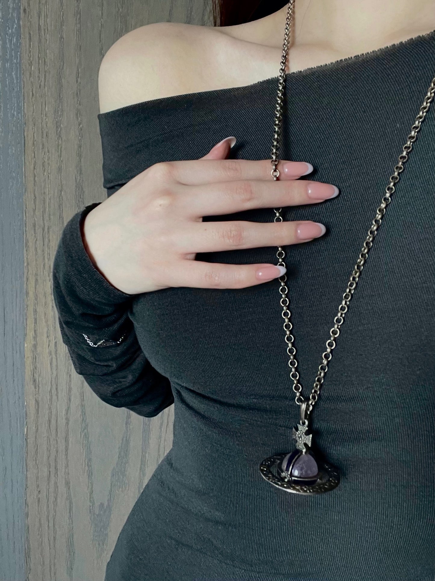 Vintage Vivienne Westwood Amethyst Orb Pendant Necklace – Antique Silver Tone