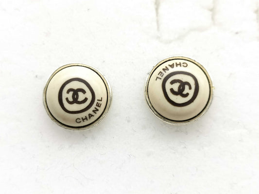 Chanel 2000 Cream White CC Sweet Bean Stud Earrings
