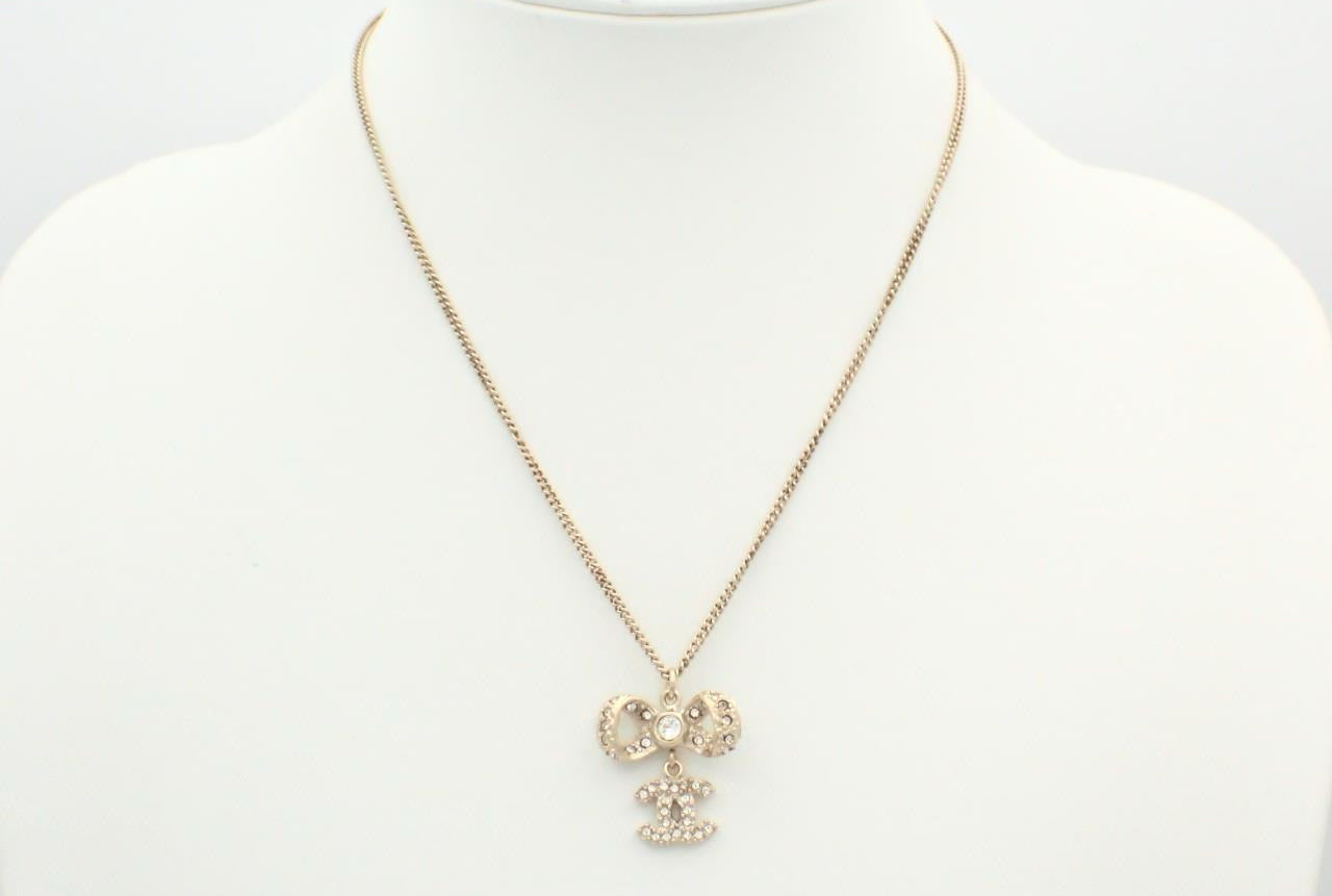 Chanel 2016 Crystal Bow CC Pendant Necklace